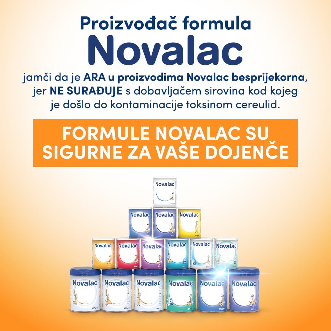 Proizvođač formula Novalac jamči da je ARA u proizvodima Novalac besprijekorna, jer ne surađuje s dobavljačem sirovina kod kojeg je došlo do kontaminacije.